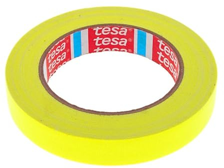 Tesa 4671 - Nastro Adesivo Telato Gaffer - Tessuto Rivestito in PE Colorato, Alto Spessore, Interni ed Esterni, Altamente Adesivo - per Arti e Spettacolo, Segnaletica - 19 mm x 25 m (Giallo Fluo)