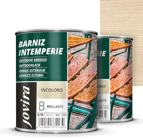 JOVIRA PINTURAS Barniz Madera Intemperie. Decora y embellece todo tipo de maderas al exterior, mesas, sillas, muebles, barcos, terrazas. (2X750 Mililitros, Brillante) K-24-2