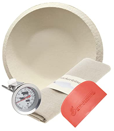 Bäckerei Spiegelhauer Backset Teigschaber, Bäckerleinen, Einstechthermometer, Gärkörbchen rund