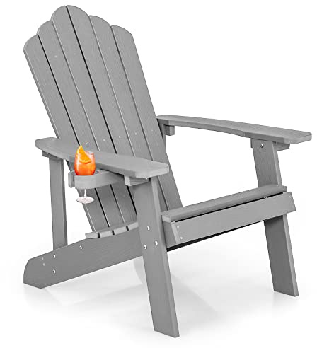 GIANTEX Poltrona Adirondack in Legno, Grande Sedia Lounge per Patio con Portabicchieri Integrato, Struttura Resistente alle Intemperie, Modello da Esterno per Giardino e Terrazzo, 85 x 77 x 94 cm