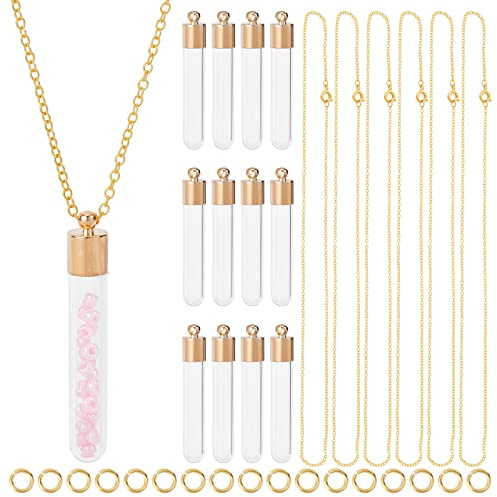 SUNNYCLUE 1Scatola 64 Pezzi 12 Set Bottiglia di Vetro Kit per La Creazione di Collana Bottiglia di Vetro Fascino Tappi A Vite Bottiglie Clessidra Vuota Fiala Fascino per Gioielli Creazione di Collane