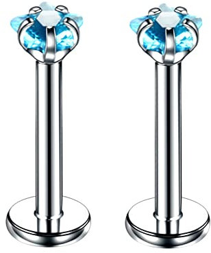 Bishilin Lippenpiercing Stecker Set, Lippenpiercing 6mm Stablänge mit Blau Zirkonia Stern Ohrstecker Tragus Piercing Nasenpiercing