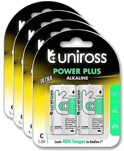 UNIROSS - Pack de 4 pilas alcalinas C-LR14 Power Plus 1,5 V