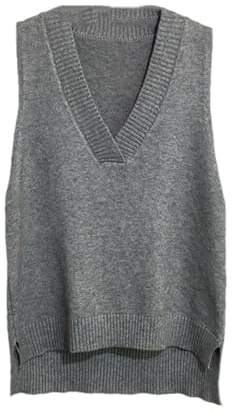 Tdvcpmkk - Gilet in maglia da donna con scollo a V, stile rétro, senza maniche, a vestibilità sciolta, maglione casual grigio