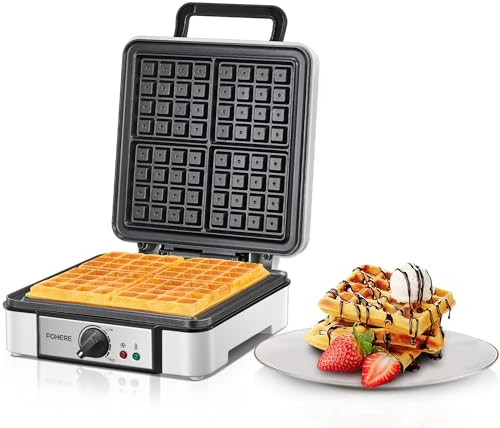 XXL 4er Waffeleisen | 1200 Watt | Waffelautomat | Paninigrill | Waffeltoaster | Waffle Maker | Elektrogrill | XXL Wafflemaker | Waffel Eisen | Antihaftbeschichter FOHERE Waffelmacher