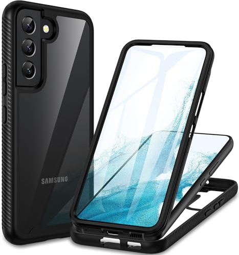 CENHUFO för Samsung Galaxy S22 5G fodral inbyggt skärmskydd, militärkvalitet stötsäkert klart skydd 360° helkroppsskydd robust stötfångare telefonfodral för Samsung S22 5G – svart