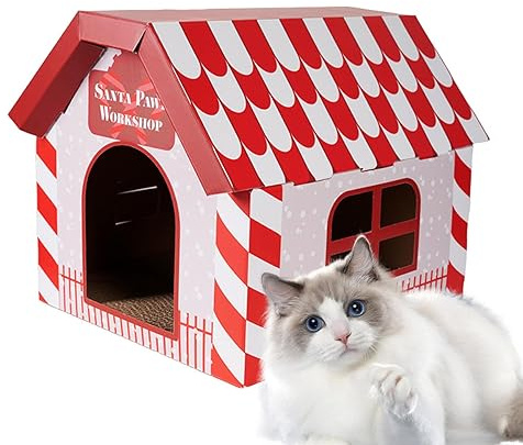 Joberio Katzenhöhle, Katzenhäuser aus Karton mit Kratzer, Tragbare Katze Pappe, Katzenhaus mit Abnehmbarem Design, für Häschen Kleintiere, Katzenbetten für Indoor/Outdoor Haustiere Katzen