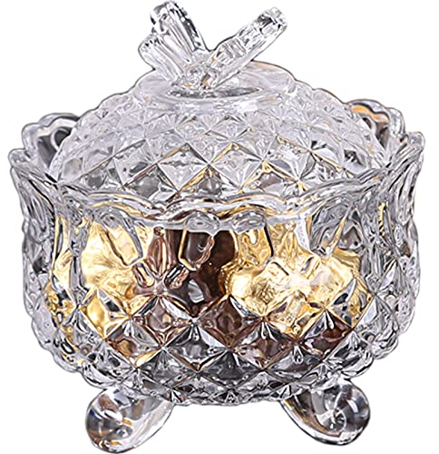 BgnEhRfL Sucrier avec Couvercle sucrier sucrier en Verre Cristal avec Couvercle en Forme de Papillon, Pots de Bonbons Couverts for la Maison et la Cuisine, 7,4 oz/210 ML