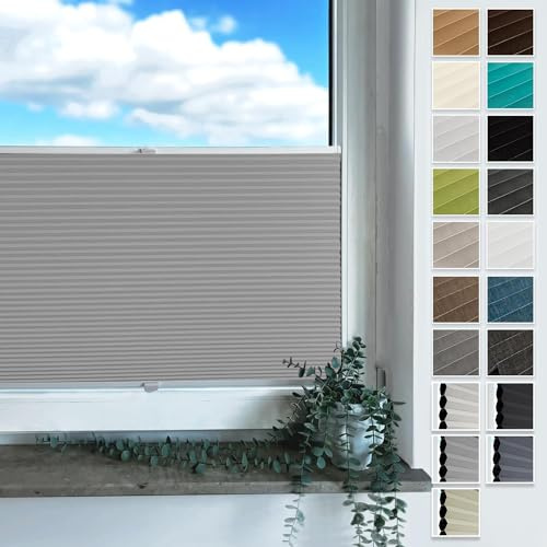 Rollmayer Plissee mit Bohren, Plisseerollo Faltrollo Sichtschutz und Sonnenschutz für Fenster und Tür (Waben Grau,B45cm x H200cm)