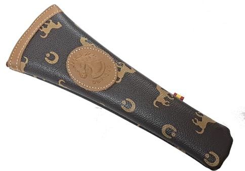 Tiendas LGP - Funda Abanico en cuero y similpiel, con cremallera. Cosido a mano con detalle de Bandera de España. (24,5 x 9 cm) Negro