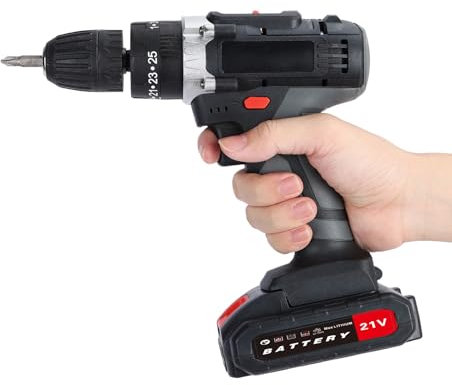 RFEGJVII Destornillador de impacto, kit de taladro inalámbrico de 21 V con 2 baterías de 1,5 Ah, taladro eléctrico inalámbrico sin escobillas con juego de brocas, negro