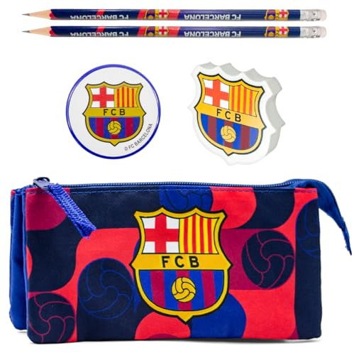 Set de Papelería Barcelona con Portatodo Triple, 2 Lápices, 1 Sacapuntas y 1 Goma de Borrar Material Escolar | Producto Oficial