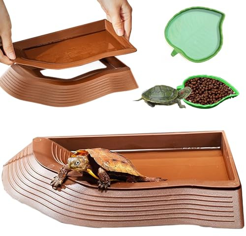 3PCS Tortoise Water Bowl with Ramp Leaf Tortoise Food Water Pool Reptile Bathing Turtle Soaking Dish Aquarium Habitat Accessories Small