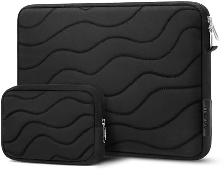 MOSISO 360 Funda Protectora Portátil 13-14 Pulgadas, 13,3 Inch Transporte Bolsa Compatible con MacBook Air/Pro 13/14 Pulgadas, Acolchado Ripple Agua Laptop Bolsa con Pequeño Bag,Negro
