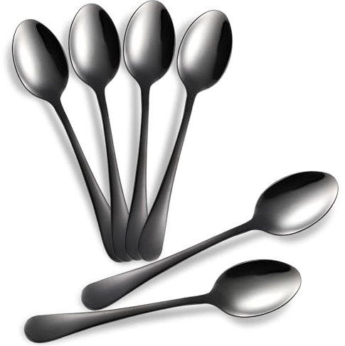 tiokin Teelöffel 6 Stück, Edelstahl Mini Kaffeelöffel 12cm(4.7Zoll),Espressolöffel, Dessertlöffel, Kleine Löffel, Spülmaschinenfest, Teelöffel Set für Haushalte, Restaurants, Kantinen(Schwarz)