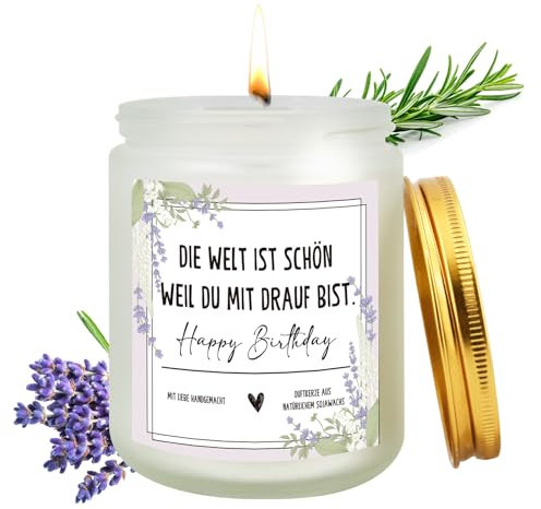 Wzczf Lavendel Duftkerze - Geburtstagsgeschenk für Frauen, Valentinstagsgeschenk, Entspannungskerze mit natürlichem Lavendelduft, brennt für ca. 45 Stunden, in Glasbox