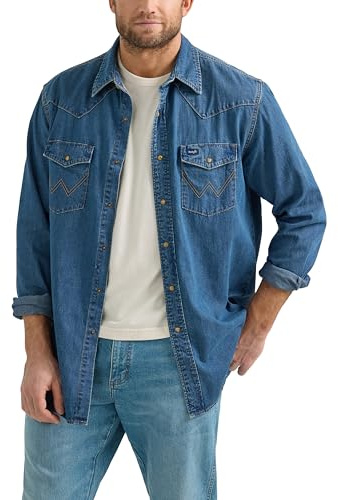 Wrangler herr denim kollektion snap-skjorta herr denim kollektion snap-skjorta, Mörk tvätt denim, XXL
