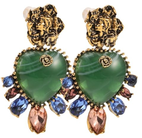 LIFKOME Boucles D'oreilles pour Occasions Formelles et Décontractées Vintage de Cœur et Goutte D'eau Alliage et Résine, Design Pendantes Élégantes pour Femme