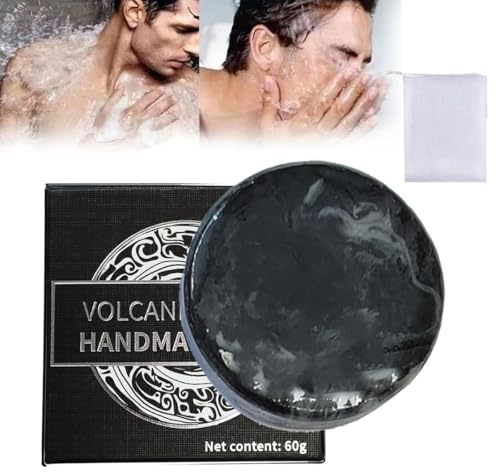 sjfscqr Sapone Naturale al Fango vulcanico, Sapone Scrub Viso, Scrub Viso al Carbone Attivo, Sapone idratante ed esfoliante, saponetta Nera con Rete a Bolle per Uomo e Donna