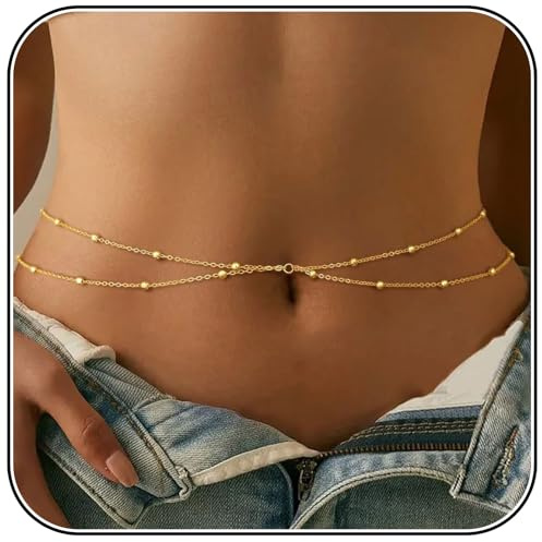 AstraGlam Chaînes De Taille Femmes Plaqué Or 18K, Ceinture Réglable Avec Maillons Métalliques, Chaîne Corporelle Légère Et Durable De Différents Styles Pour Chaque Occasion