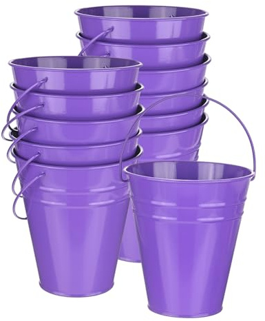 M METERXITY 12-Pack Small Metal Bucket with Handle, 4.7 x5.1 Inch/12x13cm Galvanized Buckets Small Metal Pails with Handle for Flower/Garden/Planter, Decorative Metal Bucket [Purple]