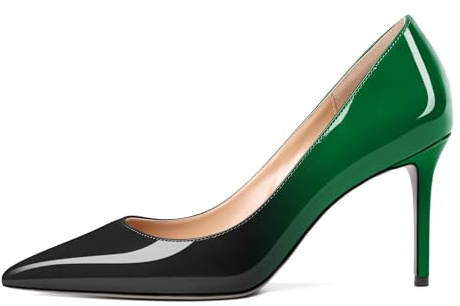 EDEFS Escarpins Signature Slip on 8cm à Talon Aiguille en Cuir Verni avec Bout Pointu Essential pour la Chambre Nuptiale & Le Bureau du Chef Vert Noir EU44