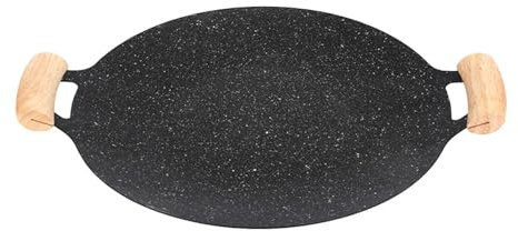 Padella Teppanyaki - Padella antiaderente in ghisa con doppio manico in legno,Padella per grigliate per interni ed esterni, padella per, padella per paella, griglia da campeggio