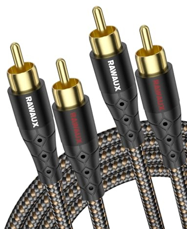 RAWAUX 8 m RCA-ljudkabel, stereokabel, HiFi guldpläterad subwoofer, 2, RCA, hane till hane, ljudkoaxialkabel för hemmabio, HiFi-system, högtalare, förstärkare