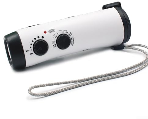 ReachMall AM FM Weather Radio, Hand Crank Generator, Hand Crank Solar for battery Operated Portable Wind Up Radio Flashlight, Phone Charger Kit(White)
