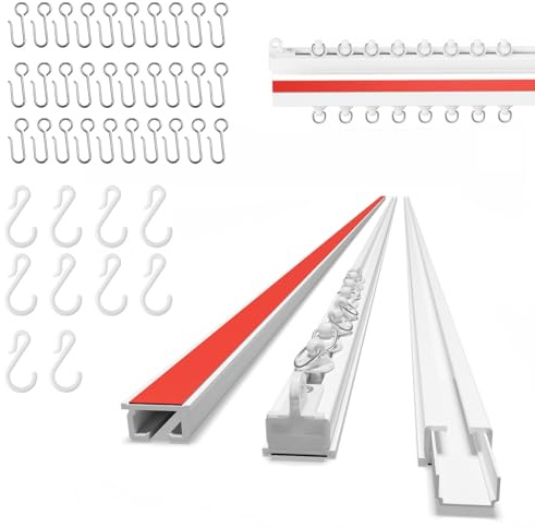 AJAZZ Self Adhesive Ceiling Curtain Track Ceiling Mount, Track for Curtains (10.9FT,3.32M, White) for Smooth Wall - No Drill, Screws, Adhesive Curtain Rod (Non-Flexible)