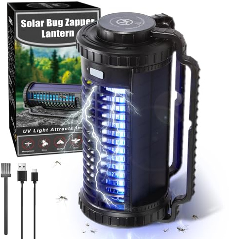 Piège à insectes portable à énergie solaire, 3 modes (capteur automatique/lumière UV/LED) avec batterie de 4000 mAh, piège à mouches portable étanche rechargeable pour intérieur extérieur, maison