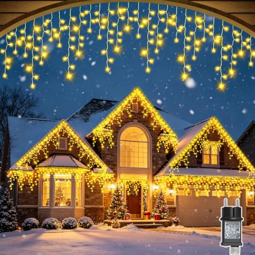 cshare Lichterkette Eisregen Außen, 20M 480er LEDs Warmweiß Lichterketten Eisregen Weihnachtsbeleuchtung Strom mit Timer,Wasserdicht Lichtervorhang für Balkon Haus Fenster Weihnachtsdeko Aussen