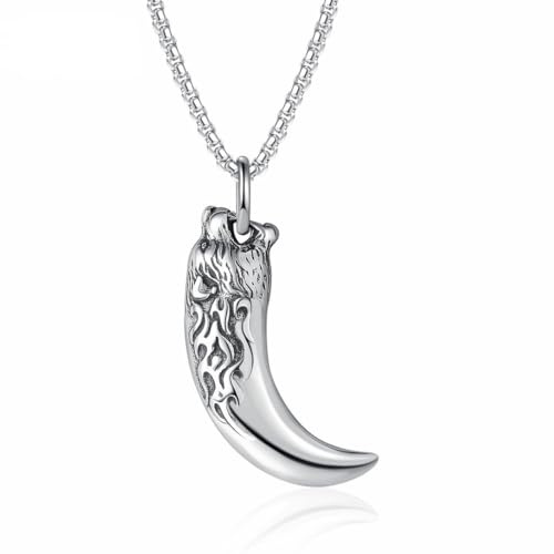 Fachoice Wikinger-Wolfszahn-Anhänger für Männer Heulende Wolfskopf-Zahn-Halskette Herren Stammes-Tier Amulett Schmuck