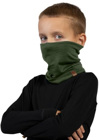 menique Kinder 100% Merino Schlauchschal Kinderschal, Dunkelgrün