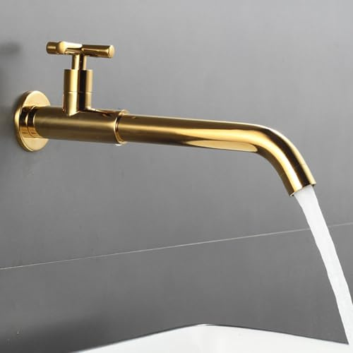 Kaltwasserarmatur Bad Wasserhahn Aufputz Wandmontage 360° Rotieren Waschtischarmatur Einhebelmischer aus Messing,Gold