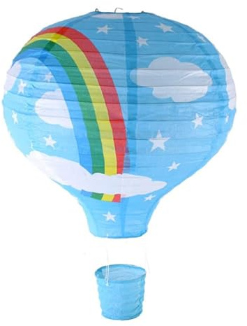 Set di lanterne di carta sospese per mongolfiera, plafoniera arcobaleno con mongolfiera con paralume a lanterna di carta per la scuola e il centro commerciale Decorazione sospesa Arcobaleno Blu