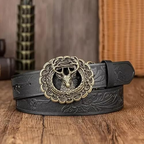 Ledergürtel schwarz Hirsch Gürtelschnalle Buckle Jagd