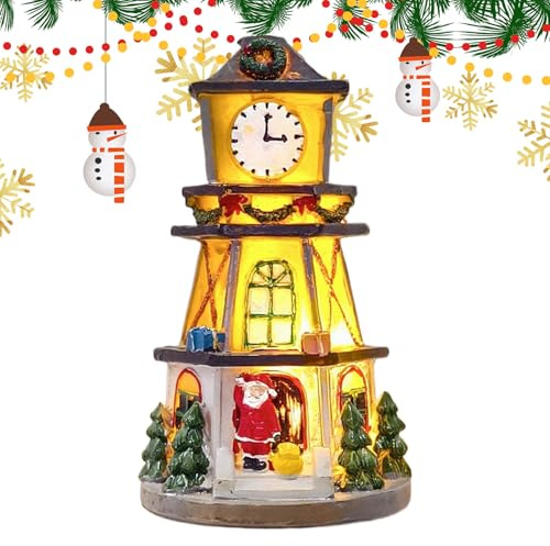 Qoukonao Village de Noël Illuminé | Village de Fêtes pour Bureau ou Étagère | Maison Décorative de Noël pour Bureau Chambre Salon Centre de Table Décoration de Fenêtre