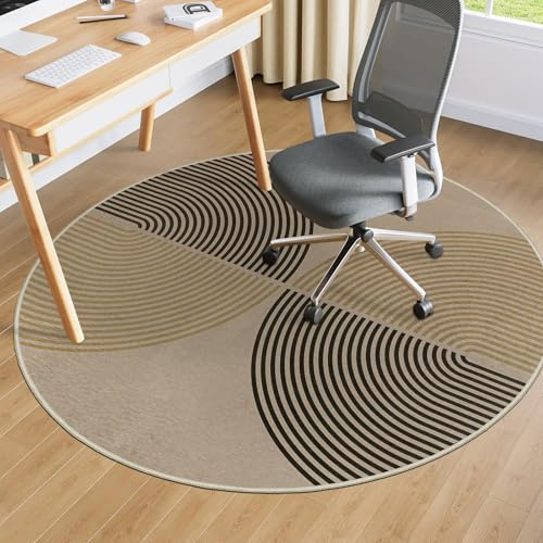VSIWB 120x120cm Rund Regenbogen Bürostuhlmatte für Teppich rutschfeste Bodenschutzmatte Bürostuhl Dünne Schreibtischstuhl Unterlage Für Holzböden Bürostuhlunterlage für Homeoffice Gaming&Yoga, Beige