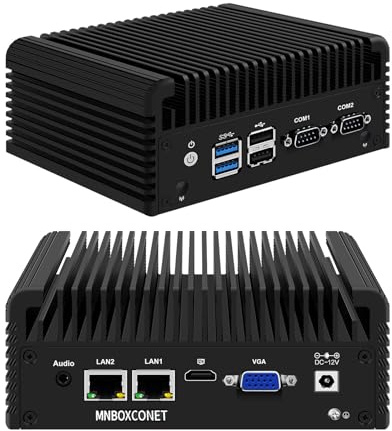MNBOXCONET Mini PC sin Ventilador Industrial Celeron N2840, 2 Puertos Serie RS232, microcomputadora con 2 LAN Gigabit de 1000M, 8GB RAM 128GB SSD, VGA+HD, WiFi/BT, Ranura para SIM
