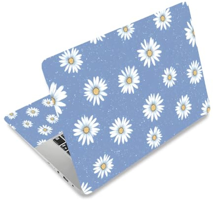 CRAFTYMELODY Autocollant pour Ordinateur Portable en Vinyle PVC avec Citation Protection Imperméable et Résistante aux Rayures Motif Marguerite Blanche. Protection pour Ordinateur Portable