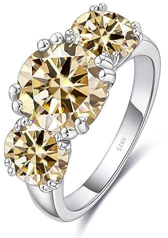 5cttw gul/blå/rosa Moissanite bröllopsring for kvinnor 3 sten D färg VVS1 diamantringar 925 sterling silver årsdagen förlovningsringar med certifikat(Light Yellow,9)