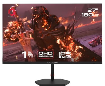 GAMEON GB27Q180 27 Inch QHD 2K Gaming Monitor, 2560x1440 IPS Display, 180Hz Refresh Rate, 1ms Response Time, HDMI 2.1, HDR, Adaptive Sync, Built-In Speakers, PC & Console Ready - Black
