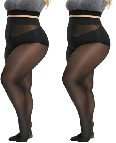 VLYX Pantis Tallas Grandes para Mujer de Cintura Alta - 2 Pares Medias Semi-Opacas 30 Denier, Suaves y Elásticas con Pies