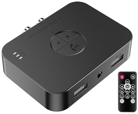 Ubric Adattatore Bluetooth 6.0 stereo ricevitore audio Aux Bluetooth compatibile con altoparlanti, amplificatori e autoradio (AVRC/A2DP/HFP)