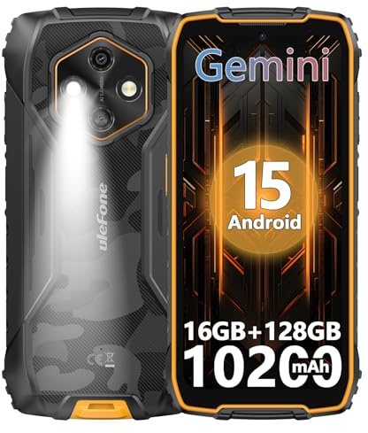 Ulefone RugKing 4 Pro Movil Resistente, 10200mAh 16GB+128GB/SD-2TB Android 15 AI Smartphone 6,56” 120Hz Teléfono, Octa-Core Cámara 48MP+8MP, 120LM Super Torch/3-Slots/IP68/IP69K/OTG/NFC/GPS Naranja