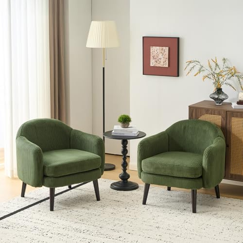 Bonnlo Sessel, Gepolsterter Cocktailsessel 2er Set, Lesesessel, Clubsessel, Moderner Loungesessel für Wohnzimmer, Schlafzimmer, Büro oder Wartebereich, belastbar bis 113 kg, Feincord, Grün