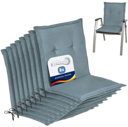 Beautissu Coussins de Jardin de Chaise Dossier Bas Set de 8 Confortable | 100x50x6cm bleu pigeon coussin exterieur épais rembourrage mousse assise galette terrasse Loft NL