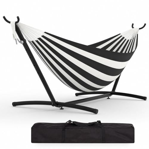 Doppel-Hängematte, Stabiler Stahlrahmen, Verstellbares Gestell, Faltbar, Belastbar 500lbs, Polyester-Baumwolle, Inkl. Tragetasche, Für Garten,Terrasse,Balkon,Camping,Outdoor