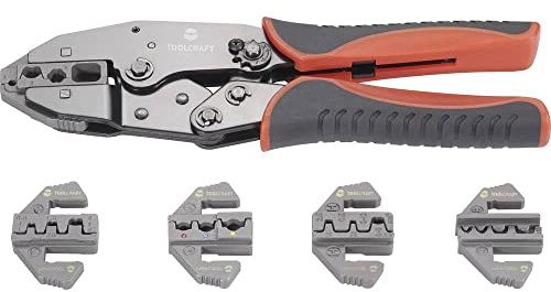 TOOLCRAFT PZ-506 Crimpzangen-Set 6-teilig I Isolierte, geschlossene & offene Kabelschuhe I D-Sub-Stecker I Zündkerzenstecker I Auswechselbare Crimpeinsätz|Presszangensystem